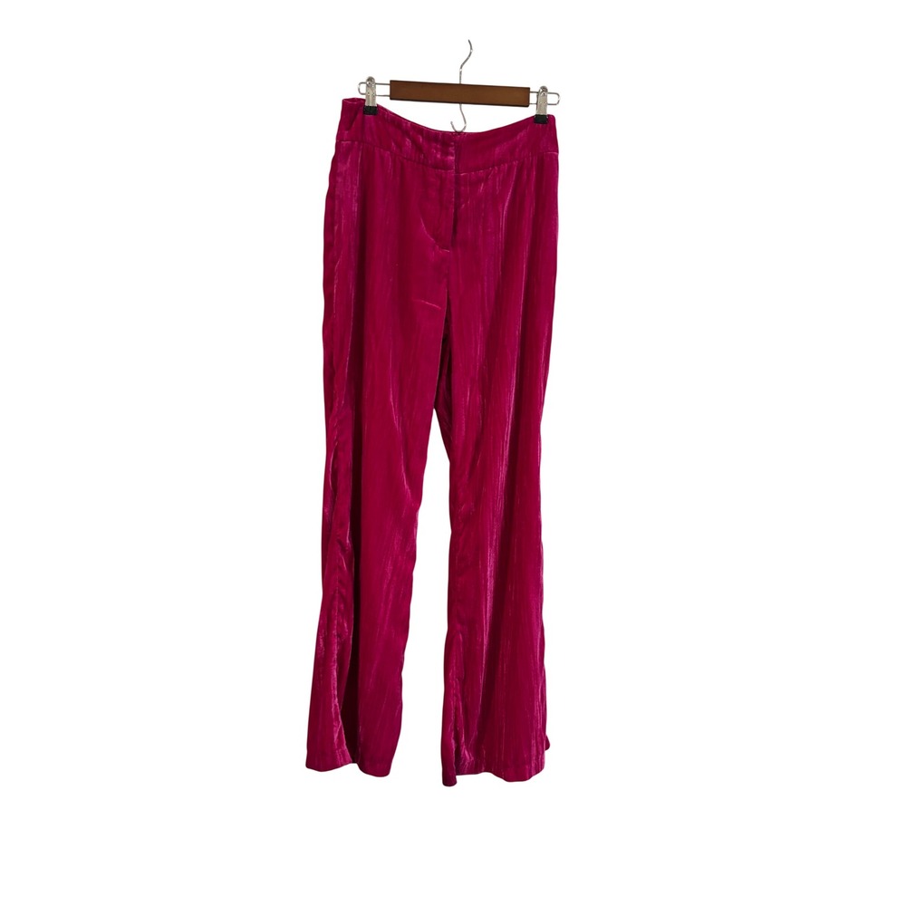 Nasty Gal Collection Velvet Trousers Hot Pink Excellent Wide Leg High Rise Pants - Picture 2 of 9